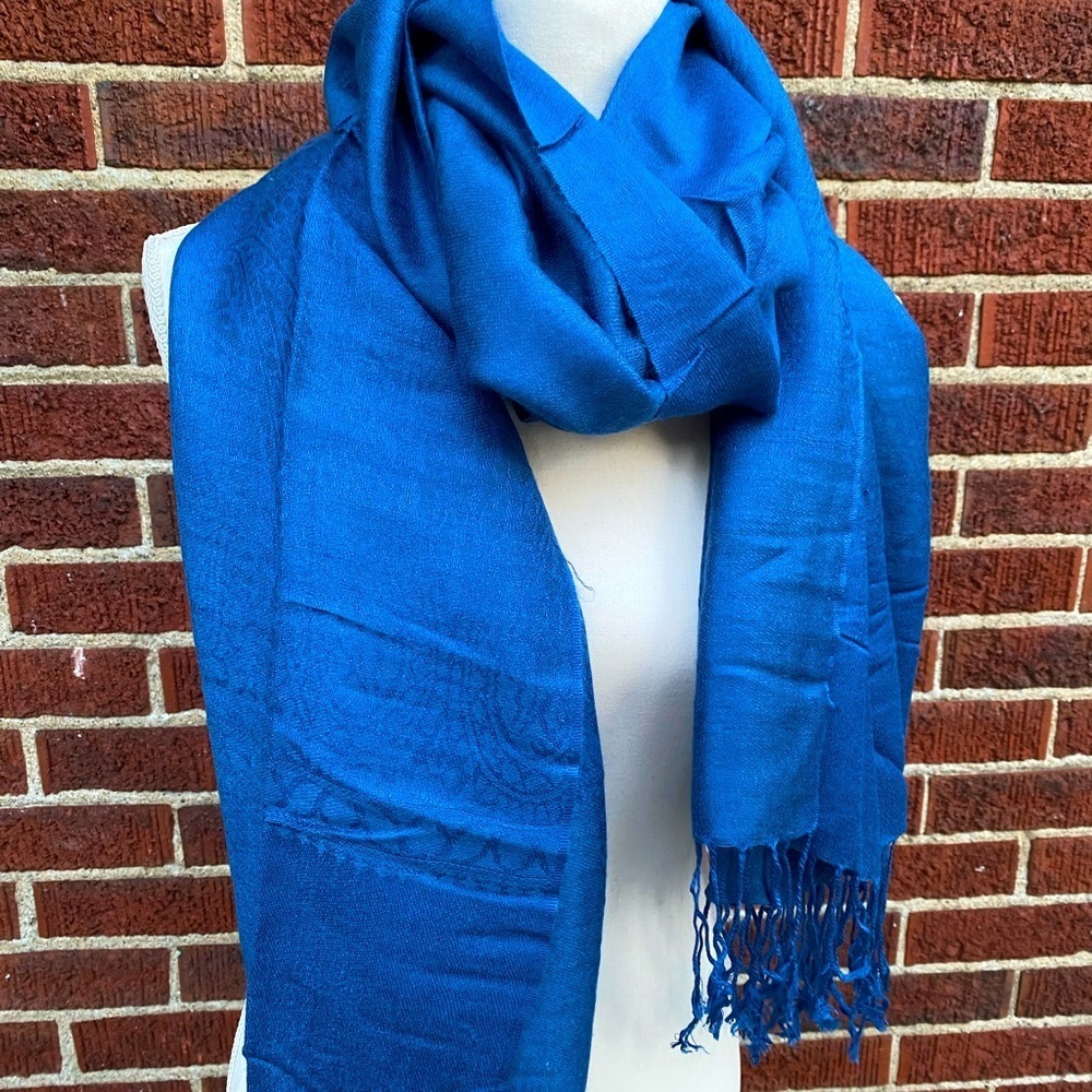 Blue Scarf Paisley Blue Scarf Wrap Shawl  Fringe Ladies Neck Stole 70”x 27”